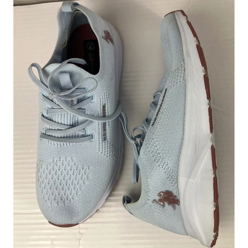 US Polo Assn Womens Light Blue Knit Sneakers Athletic Shoes Size 7.5M